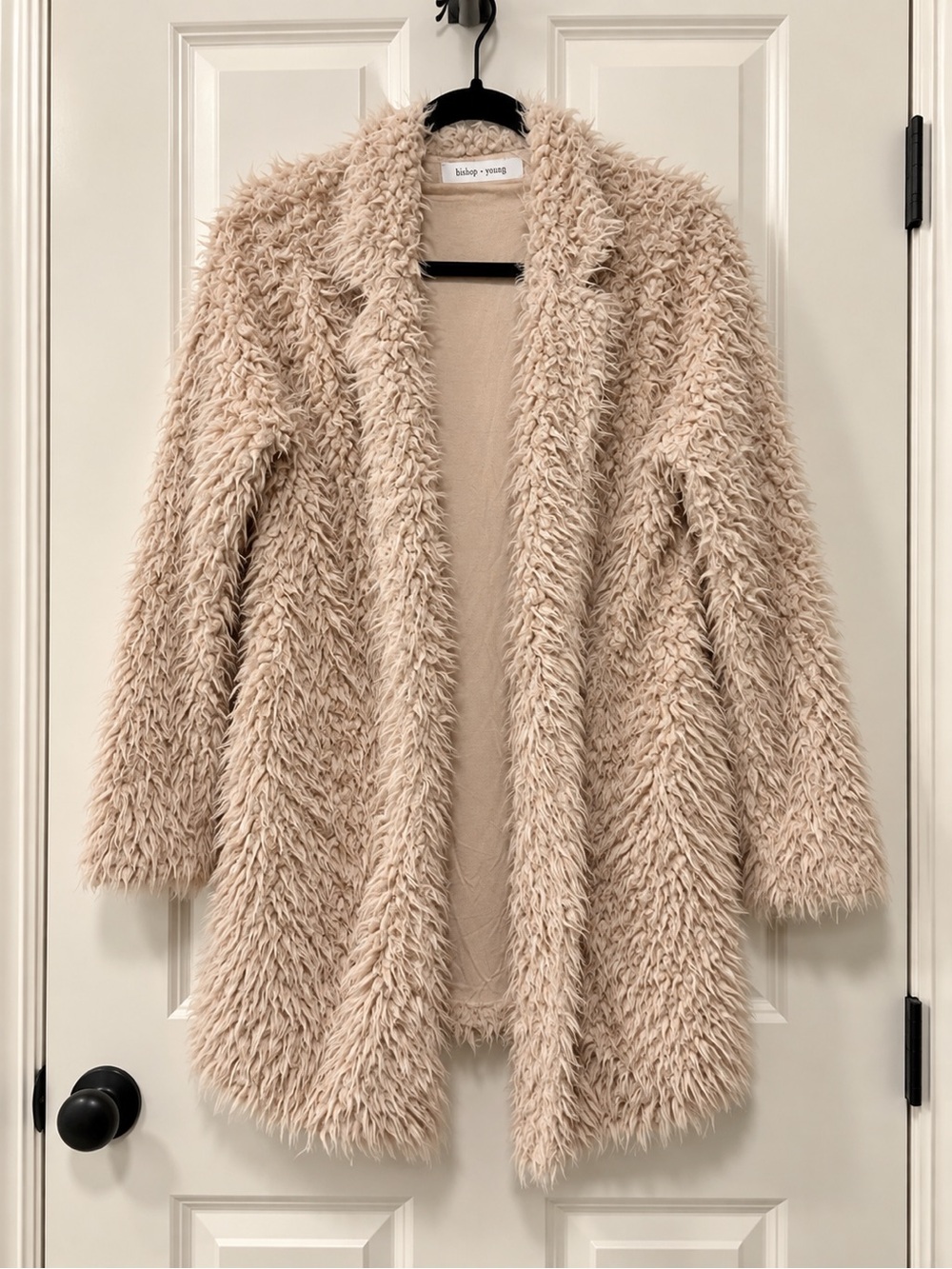 Bishop + Young Anthropologie Blush Faux Fur Jacket Size M Open Front Shag